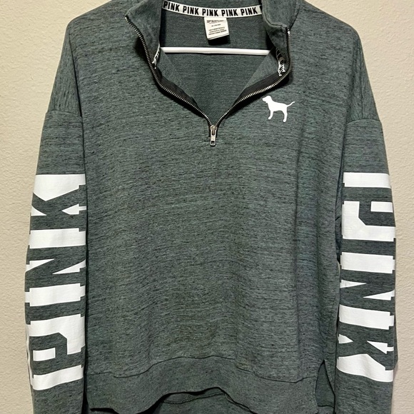 PINK Victoria's Secret Tops - PINK Victoria's Secret Women's Gray Quarter-Zip Sweater- Size Medium